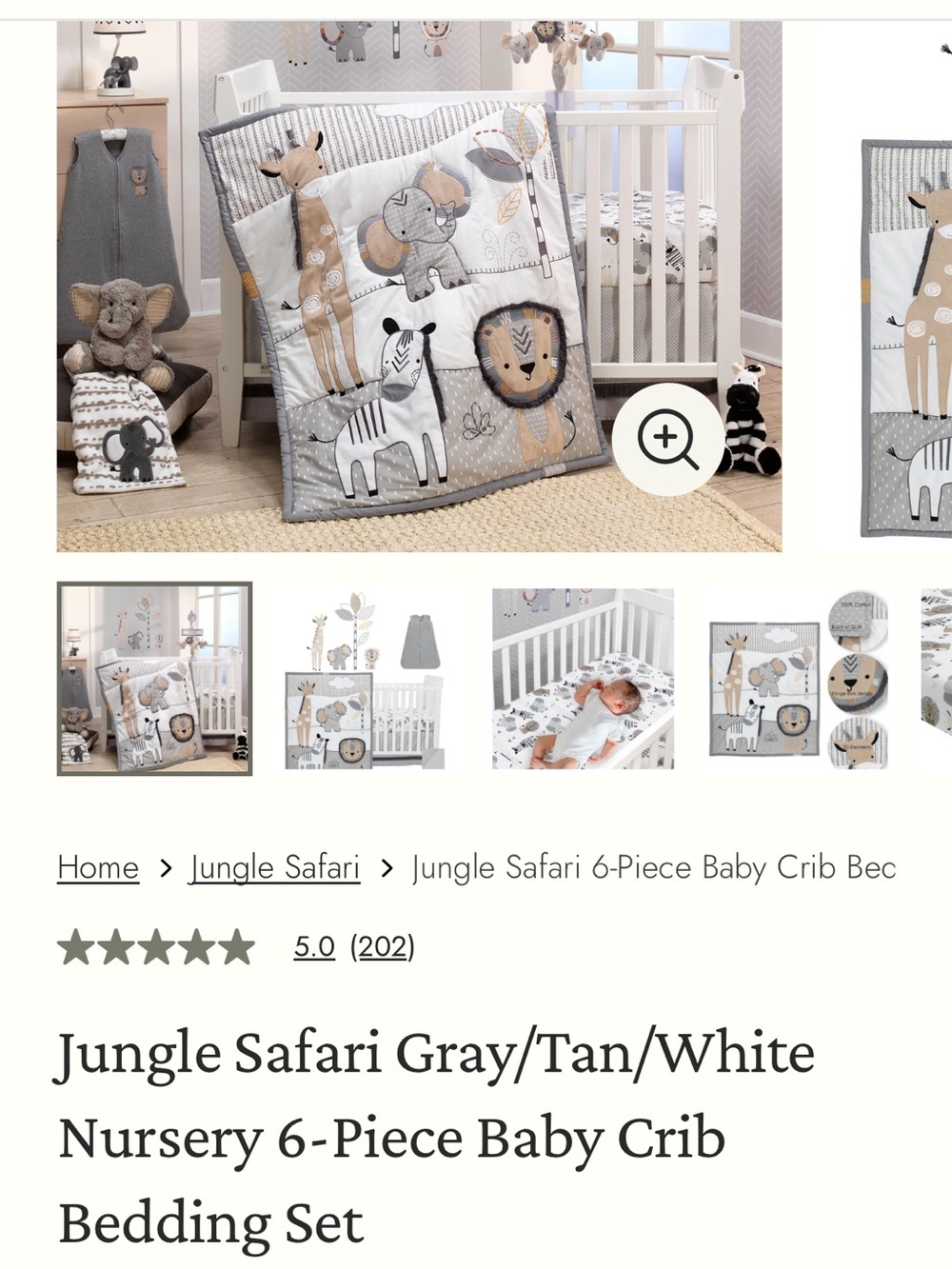 L.A.M.B. Jungle Safari Baby Crib Bedding Set - Gray, Tan,NEVER BEEN OPENED!